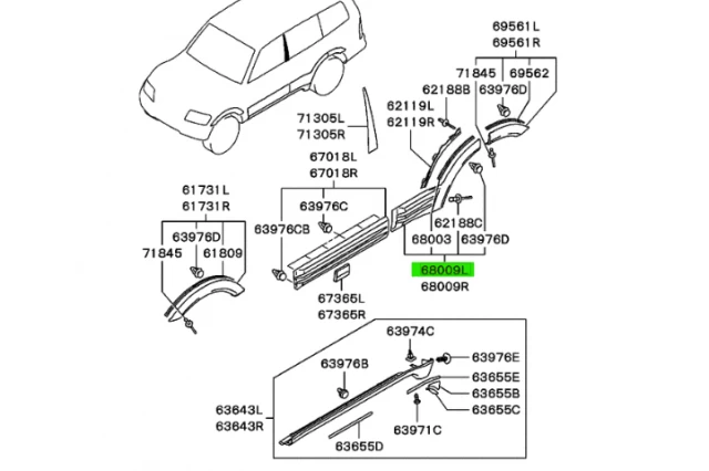 MOLDURA DE LA PUERTA TRASERA IZQUIERDA