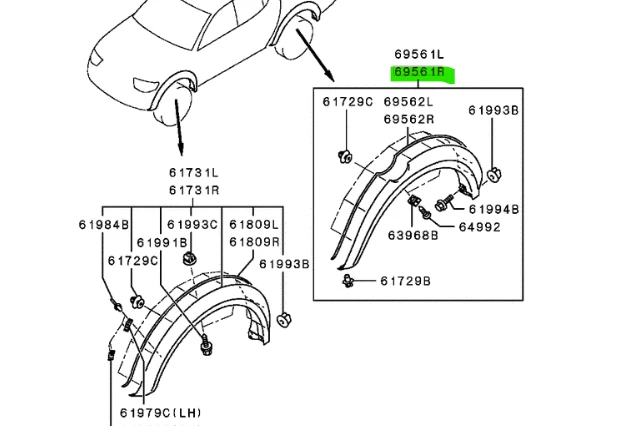 MOLDURA DE PASO DE RUEDA TRASERO DERECHO