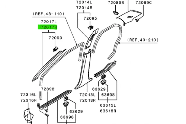 MOLDURA INTERIOR DEL PILAR DELANTERO DERECHO